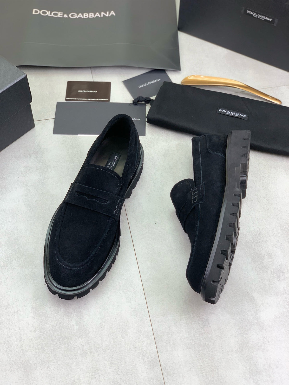 Dolce & Gabbana DG Men's Slip-On Moccasin Loafers with Metal Detail