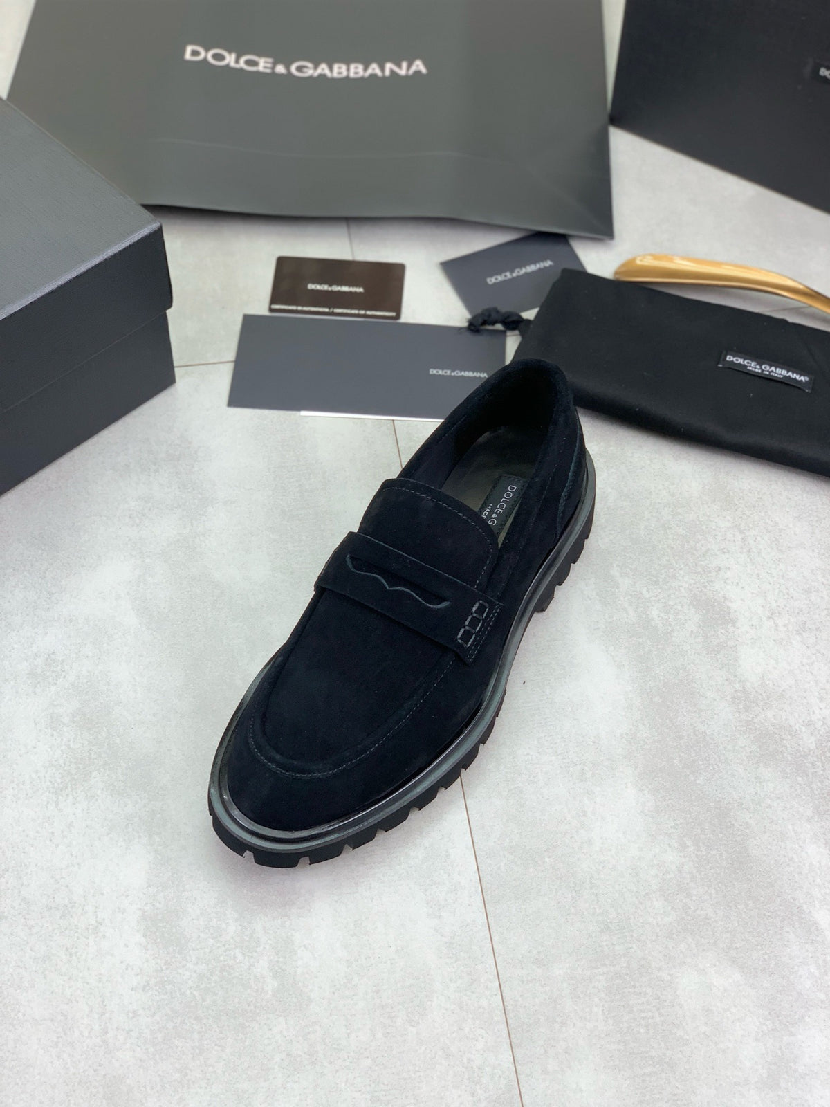 Dolce & Gabbana DG Men's Slip-On Moccasin Loafers with Metal Detail