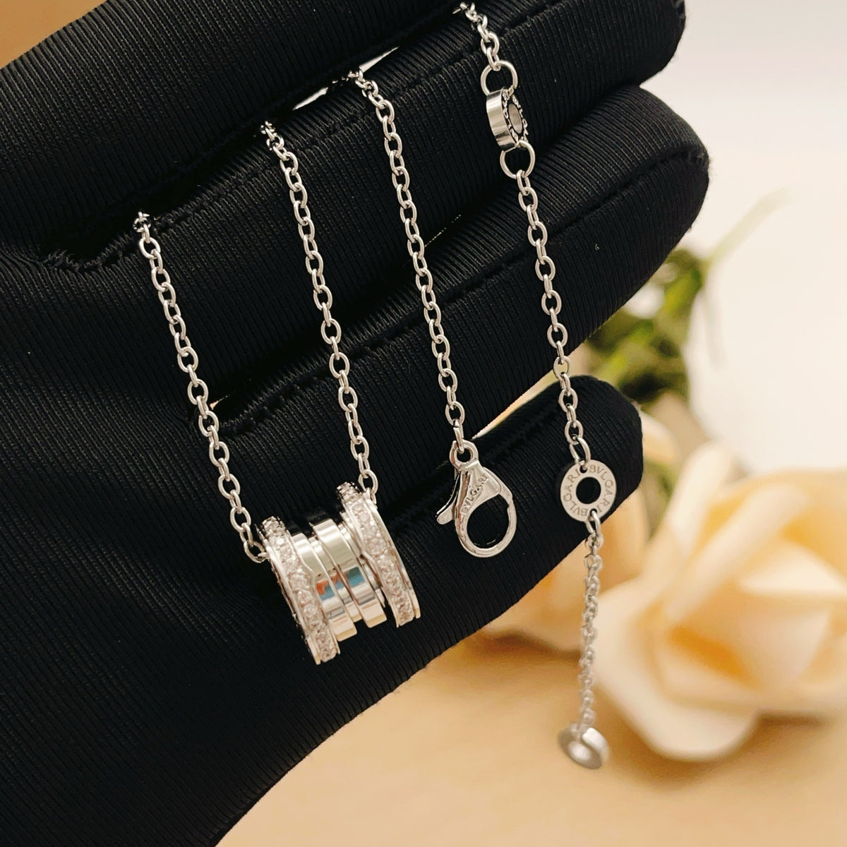 silver brass luxury Necklace for women - alternate angle view 3