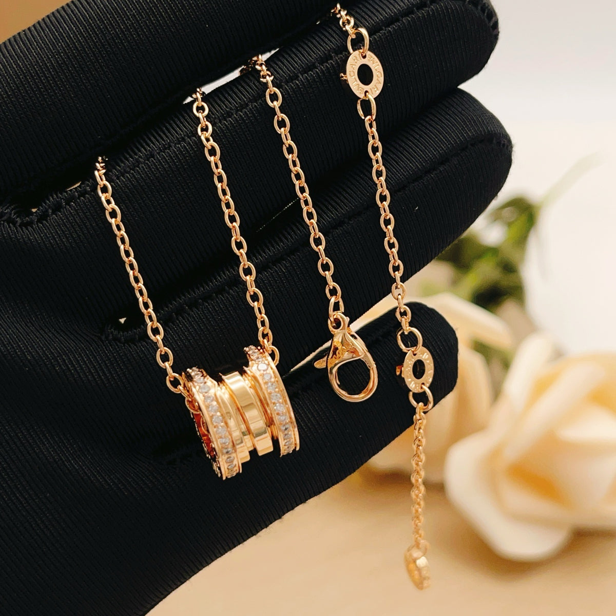 rose gold brass rose Necklace for women - alternate angle view 3