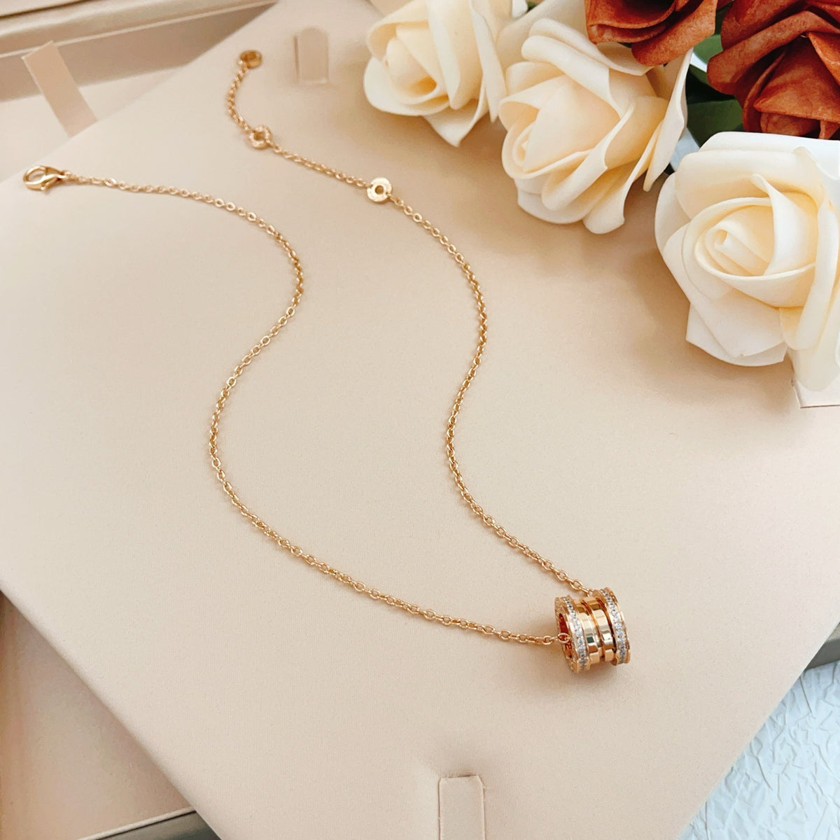 rose gold brass rose Necklace for women - alternate angle view 5