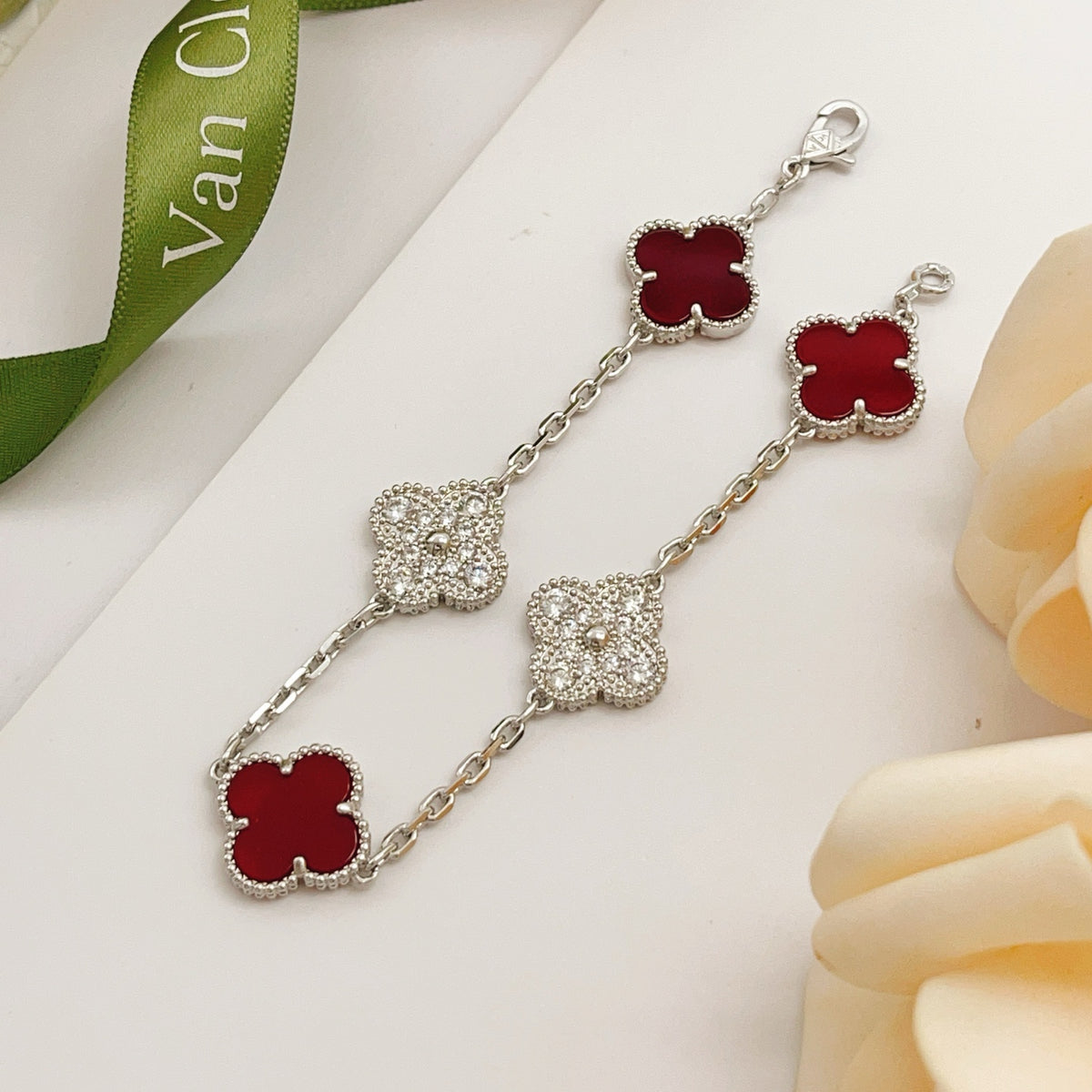 red brass clover Bracelet for women - alternate angle view 2