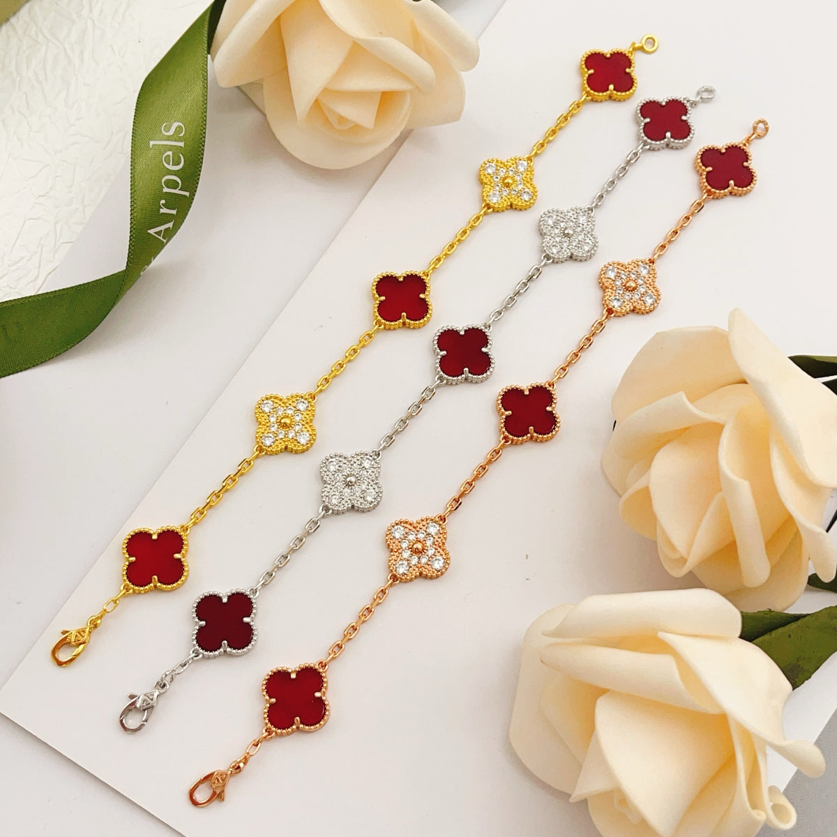 red brass clover Bracelet for women - alternate angle view 6