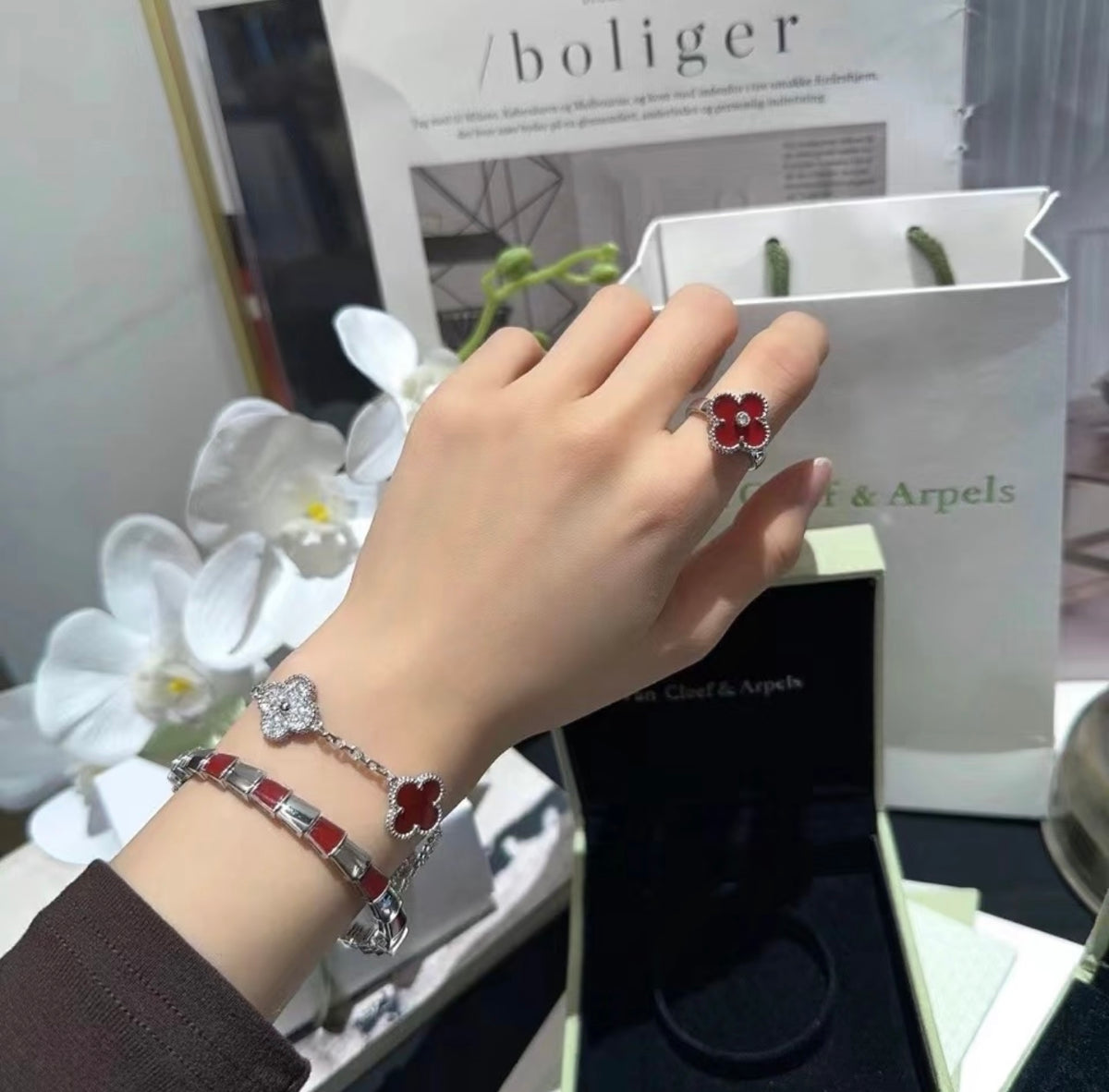 red brass clover Bracelet for women - alternate angle view 9
