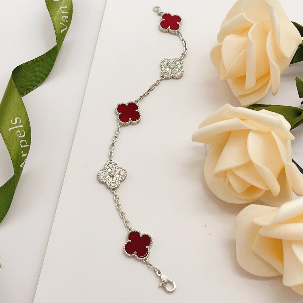 red brass clover Bracelet for women - alternate angle view 3