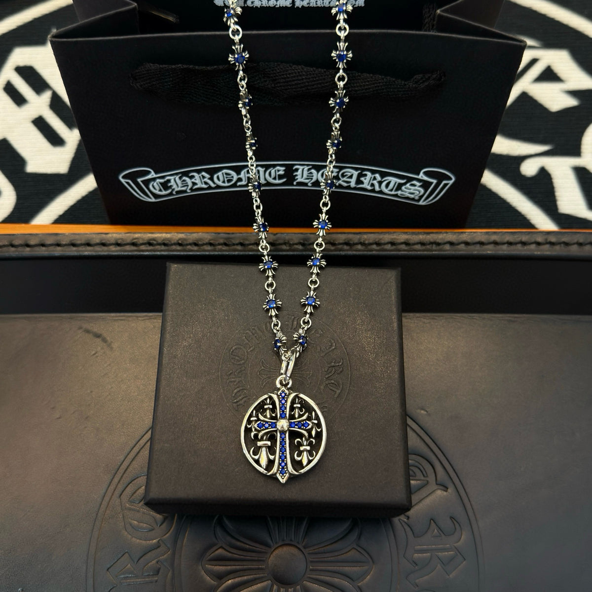 antique crystal cross Pendant for men - product detail view