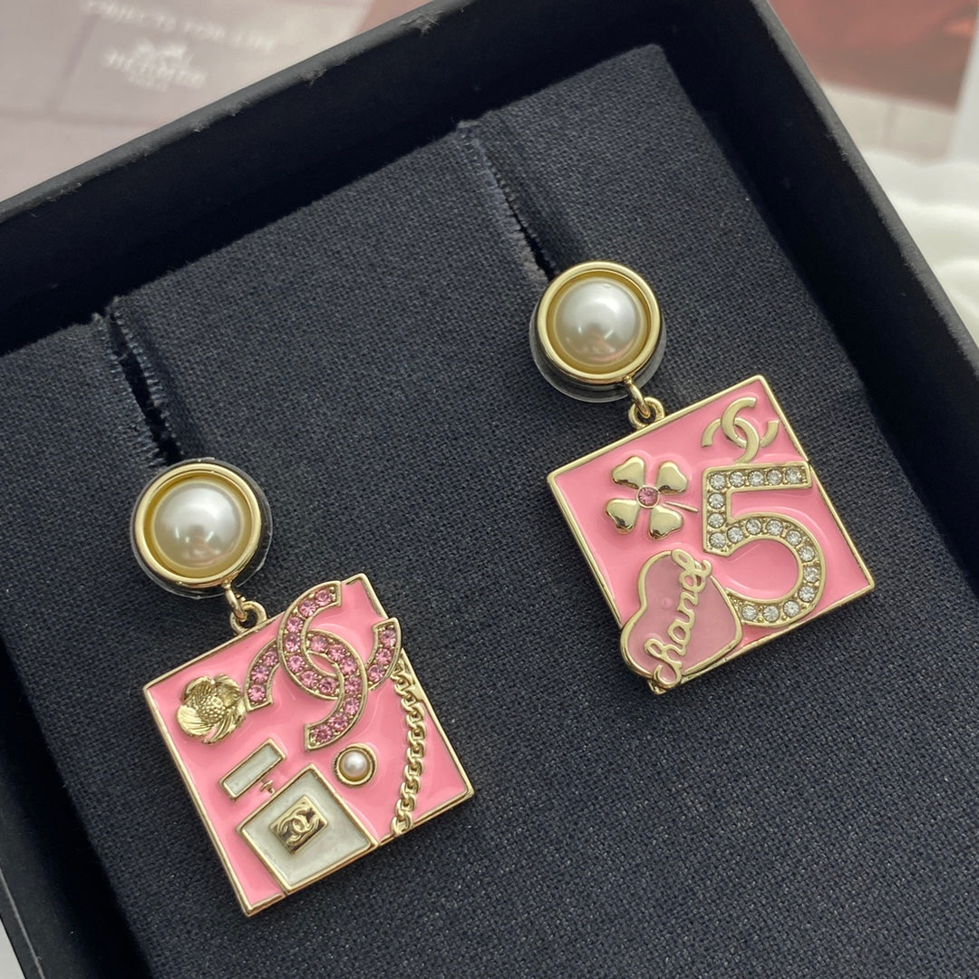 pink pearl number Stud Earrings for women - alternate angle view 8