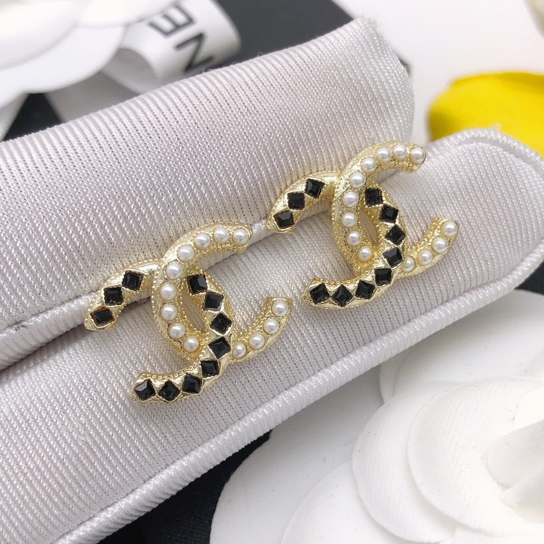 beige crystal Stud Earrings for women - product detail view