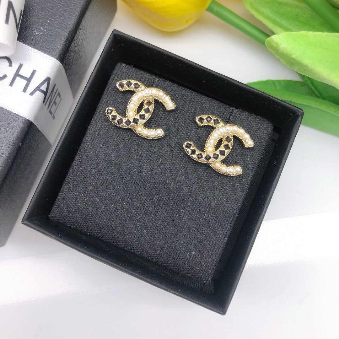 beige crystal Stud Earrings for women - alternate angle view 3