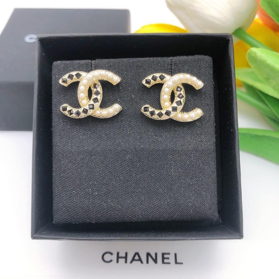 beige crystal Stud Earrings for women - alternate angle view 2