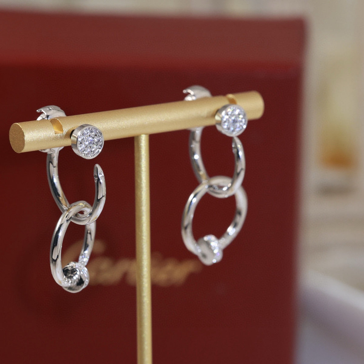 gold silver post Stud Earrings for women - alternate angle view 5