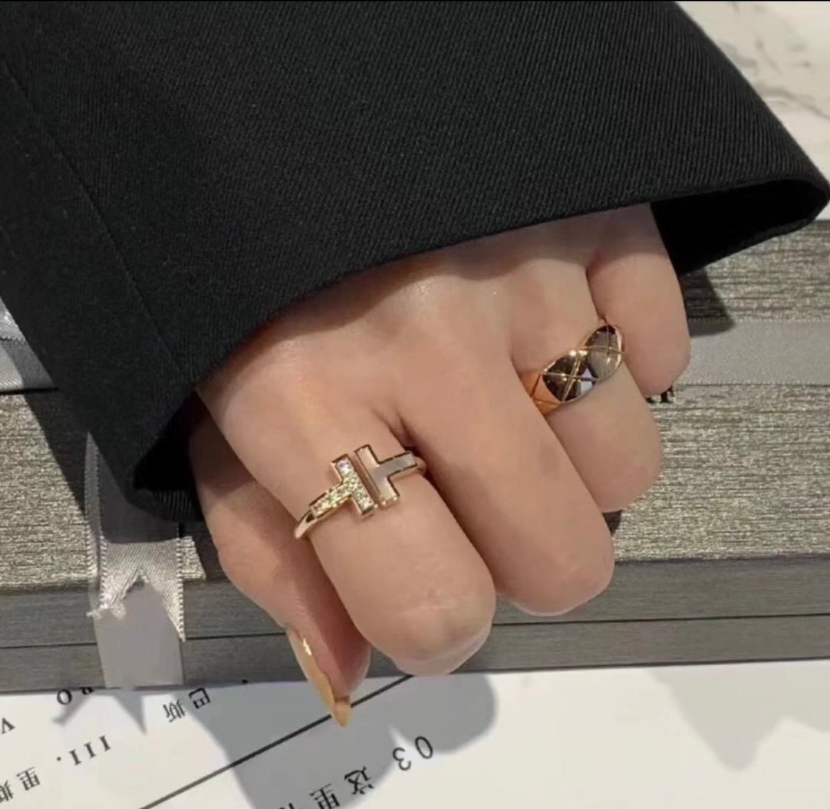 rose gold brass rose Ring for women - alternate angle view 3