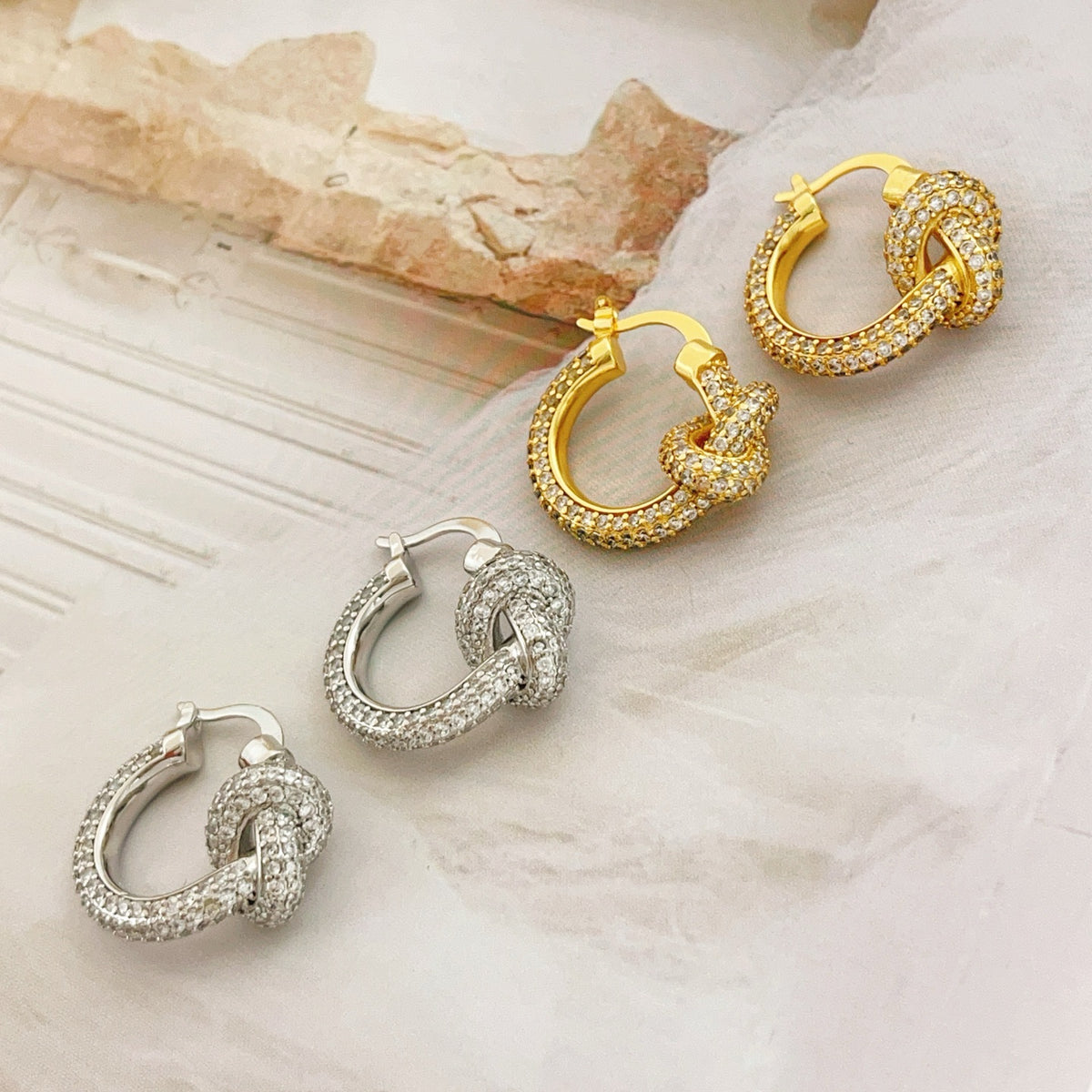 gold brass crystal inlaid Stud Earrings for women - product detail view