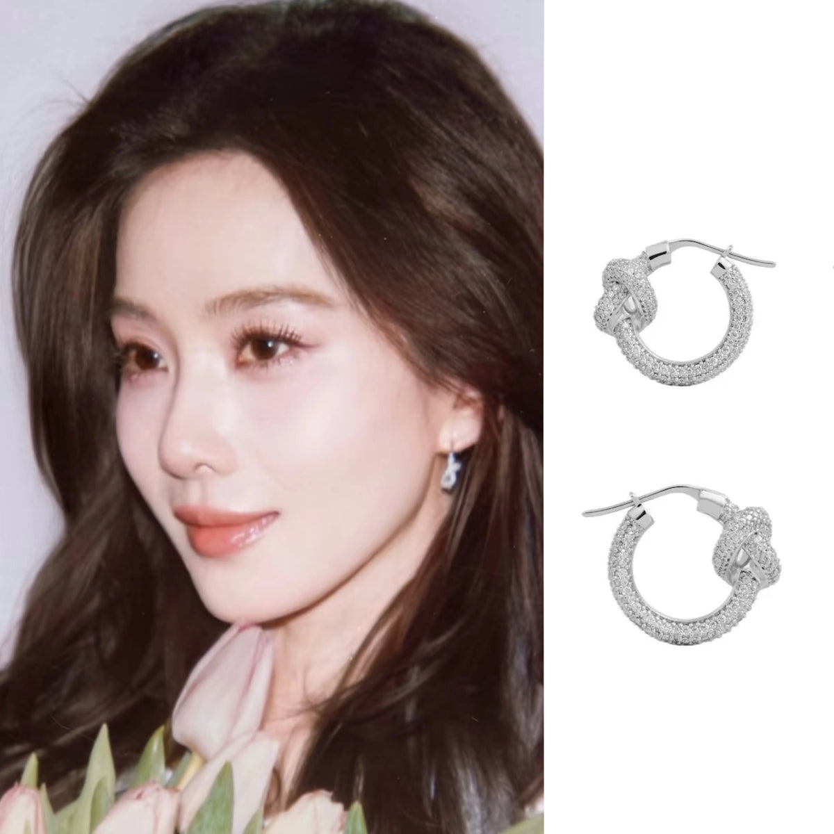 gold brass crystal inlaid Stud Earrings for women - alternate angle view 2