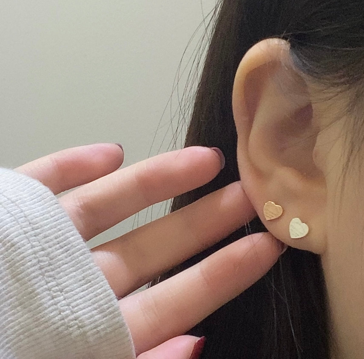 silver brass heart Stud Earrings for women - alternate angle view 10