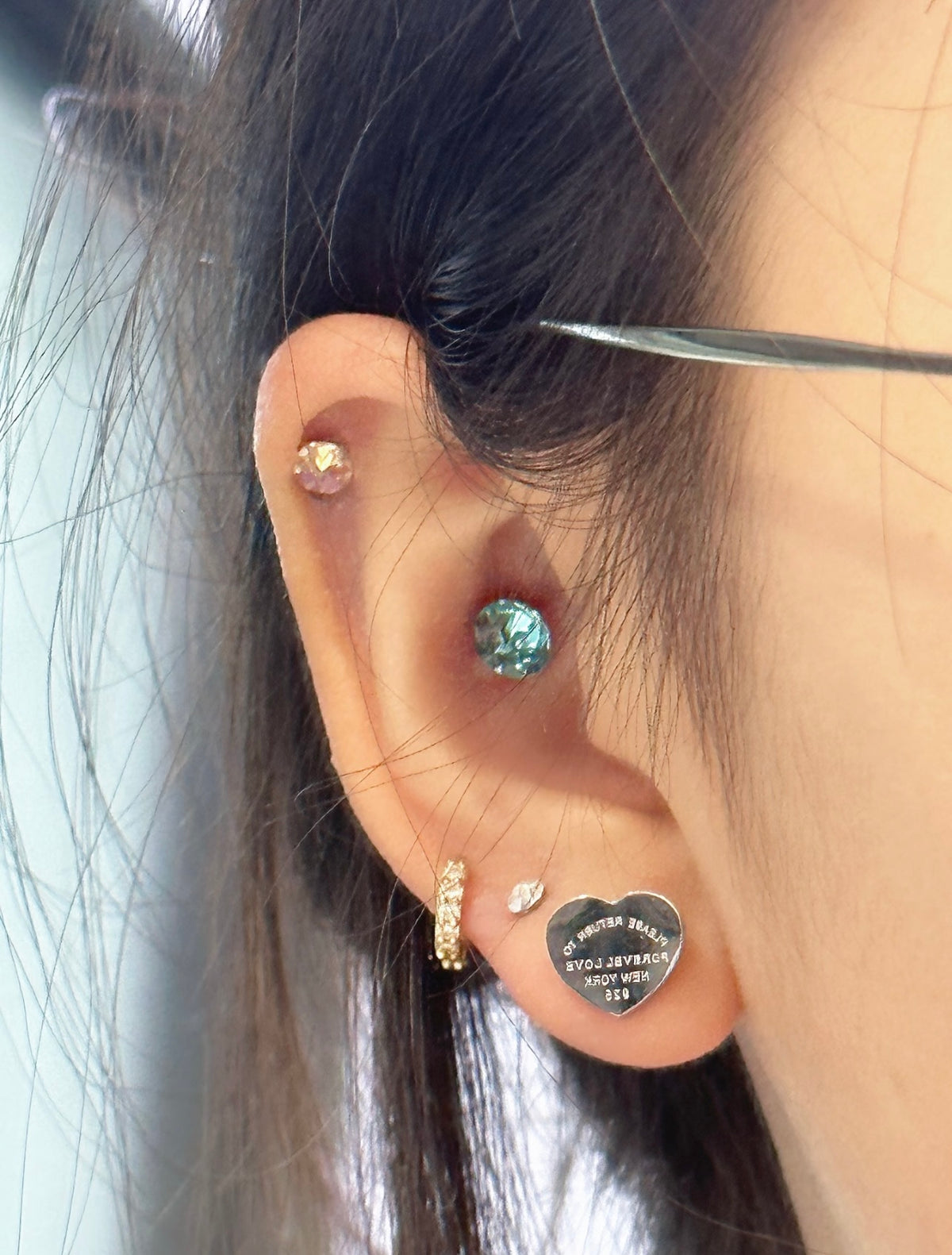 silver brass heart Stud Earrings for women - alternate angle view 11