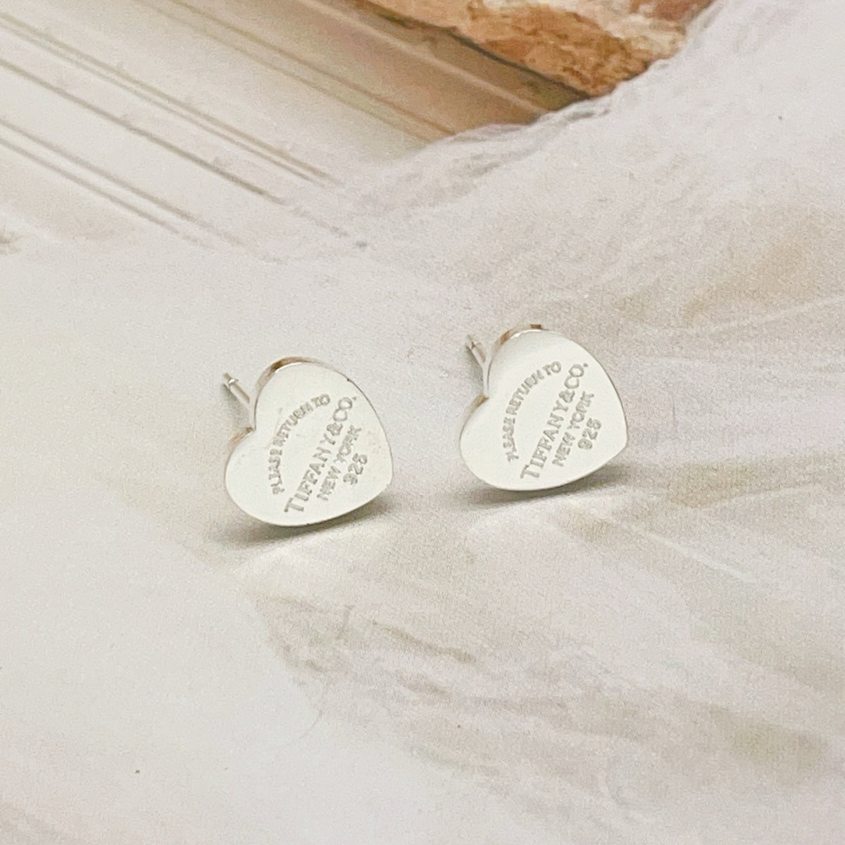 silver brass heart Stud Earrings for women - alternate angle view 6