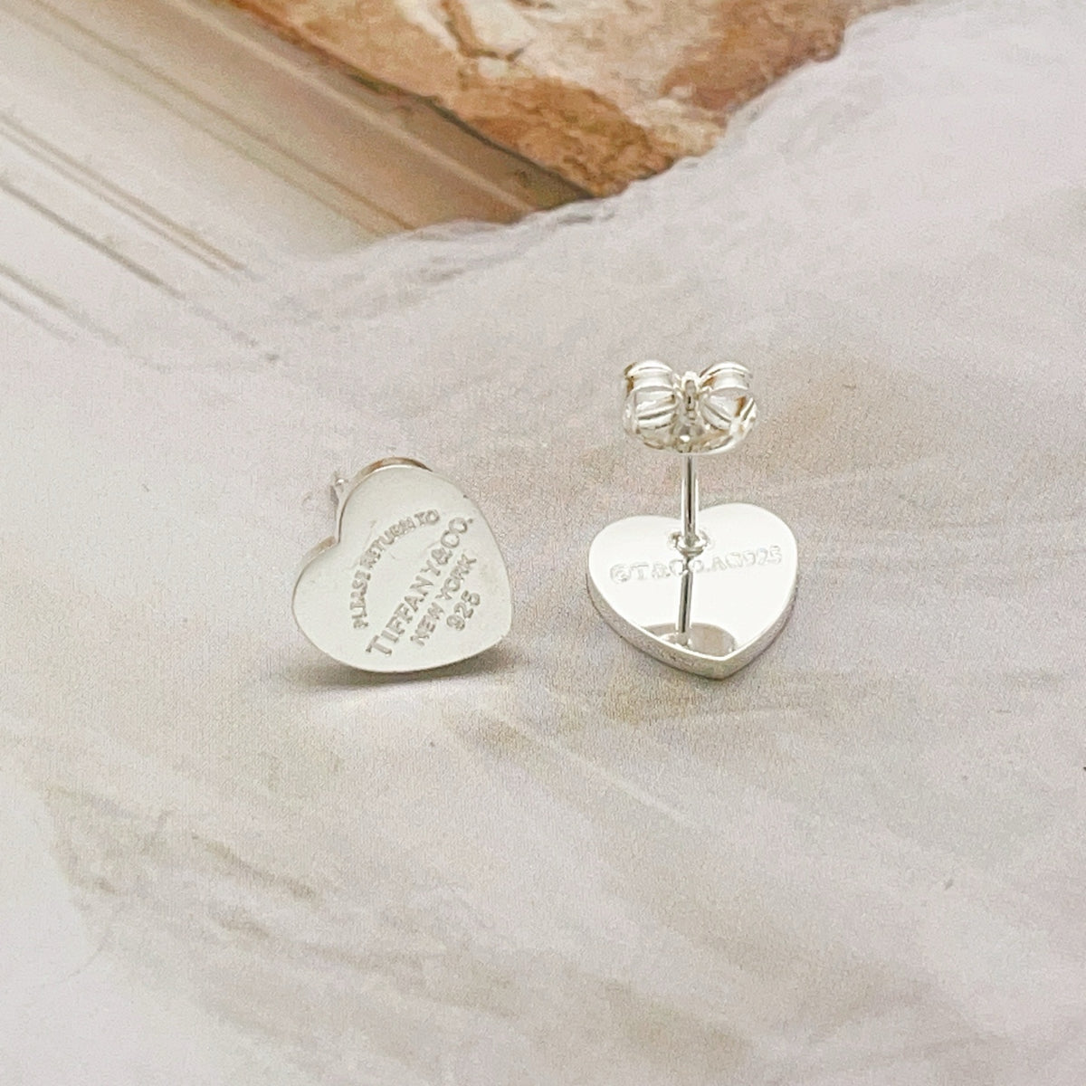 silver brass heart Stud Earrings for women - alternate angle view 5
