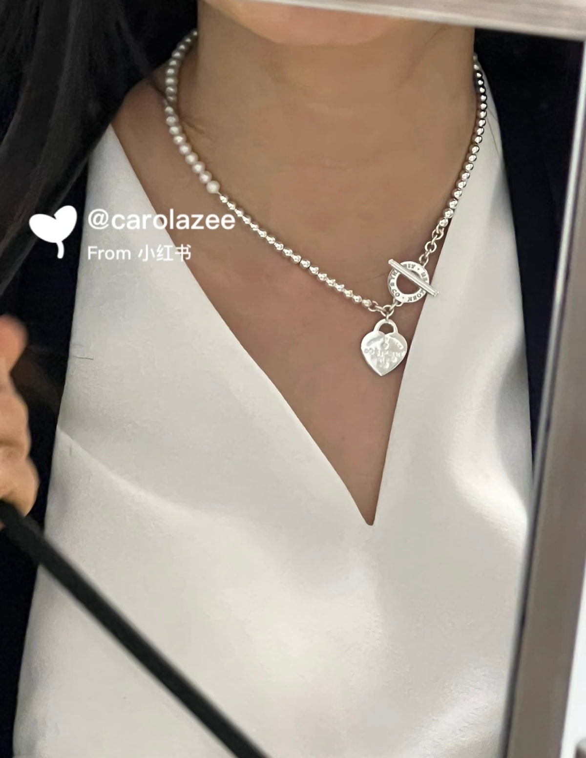 silver brass heart Necklace for women - alternate angle view 8