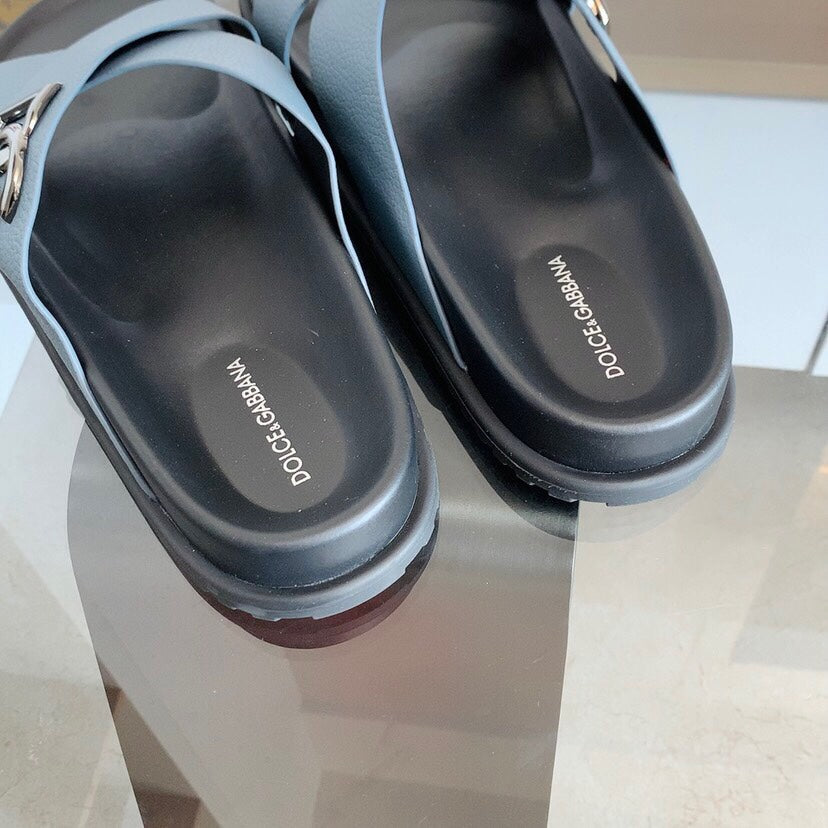 Dolce & Gabbana DG Men's Leather Strap Sandals with Aluminum Buckle