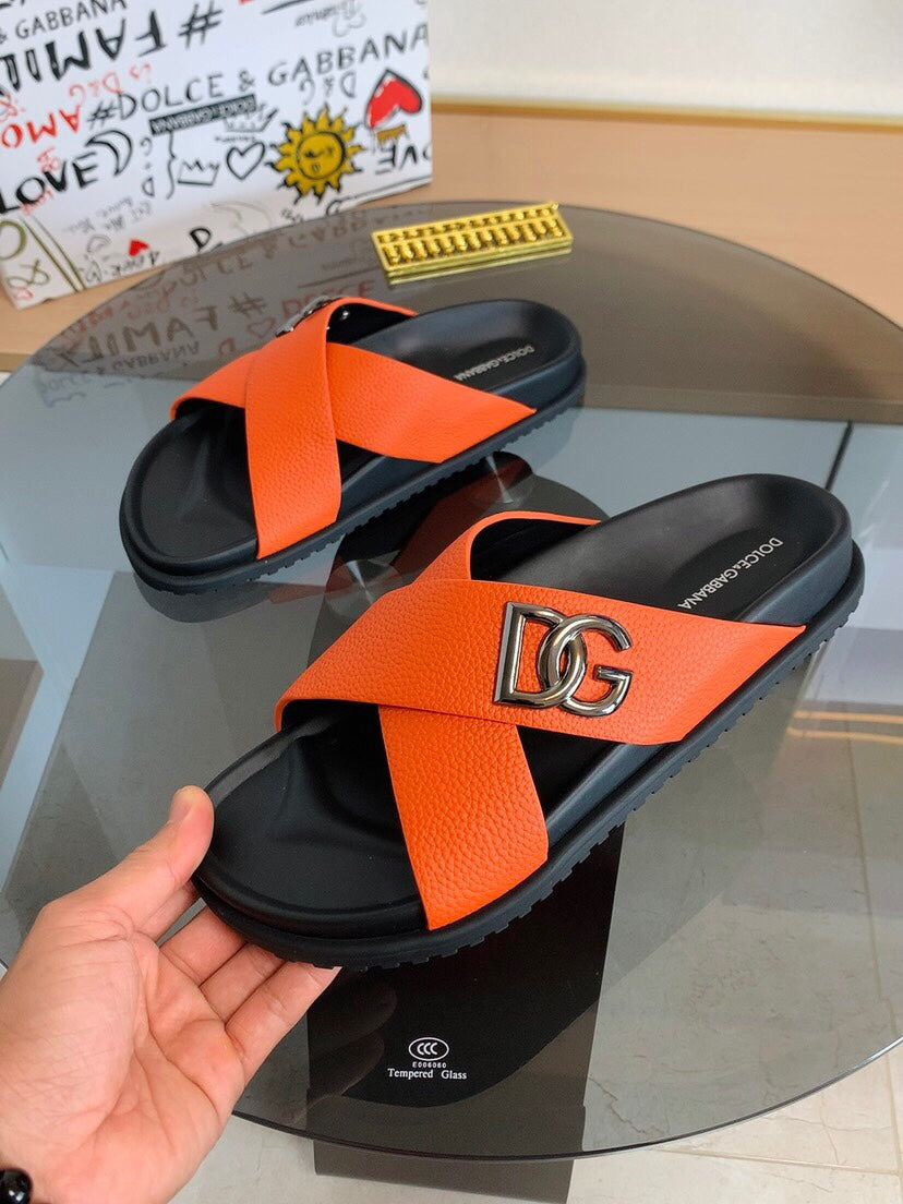 Dolce & Gabbana DG Men's Leather Strap Sandals with Aluminum Buckle