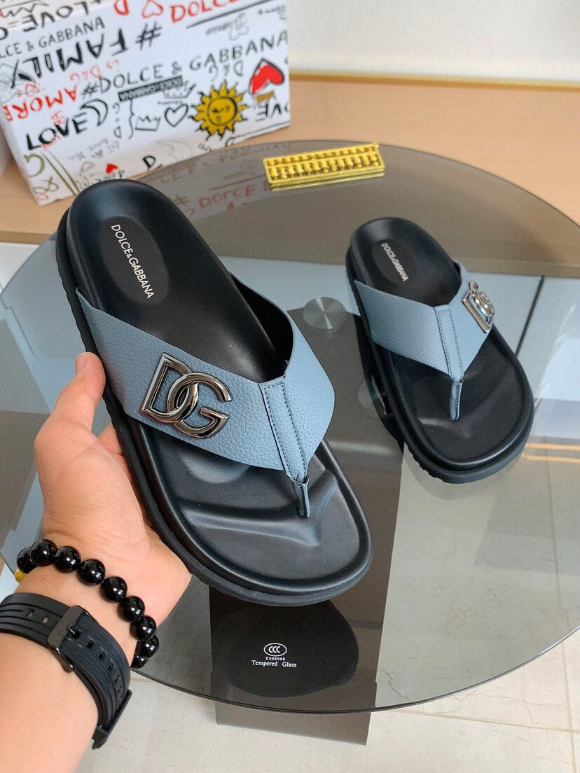 Dolce & Gabbana DG Men's Leather Strap Sandals with Aluminum Buckle