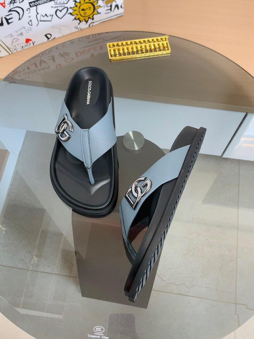 Dolce & Gabbana DG Men's Leather Strap Sandals with Aluminum Buckle