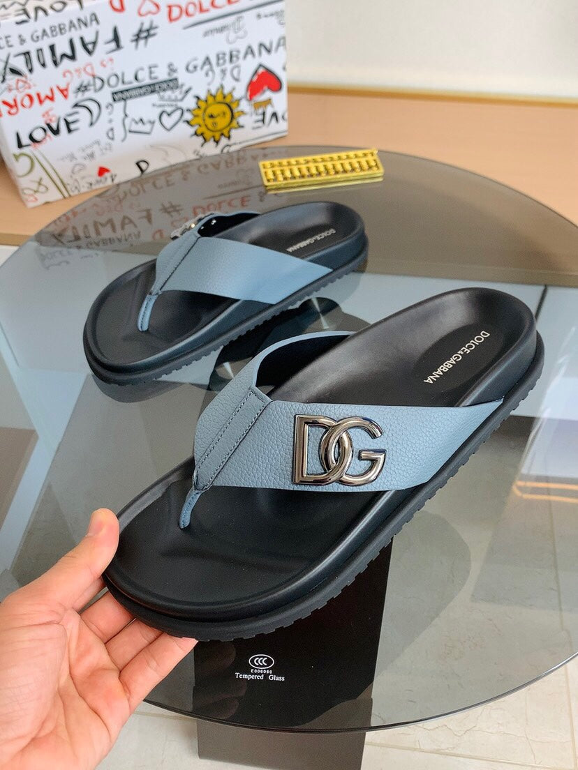 Dolce & Gabbana DG Men's Leather Strap Sandals with Aluminum Buckle