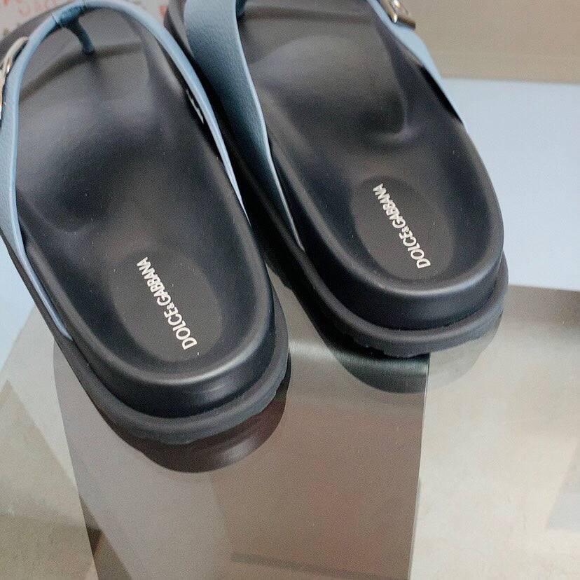 Dolce & Gabbana DG Men's Leather Strap Sandals with Aluminum Buckle