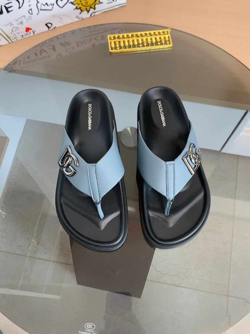 Dolce & Gabbana DG Men's Leather Strap Sandals with Aluminum Buckle