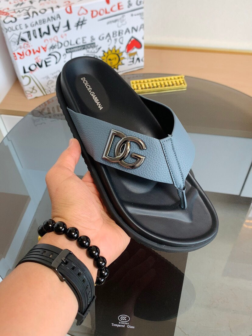 Dolce & Gabbana DG Men's Leather Strap Sandals with Aluminum Buckle