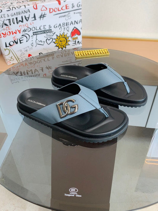 Dolce & Gabbana DG Men's Leather Strap Sandals with Aluminum Buckle