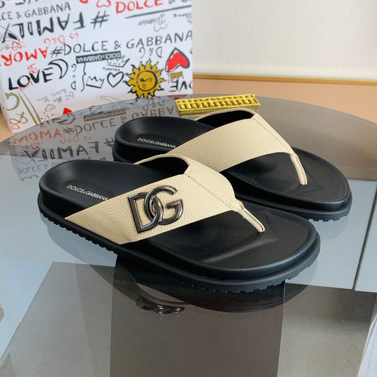 Dolce & Gabbana DG Men's Leather Strap Sandals with Aluminum Buckle