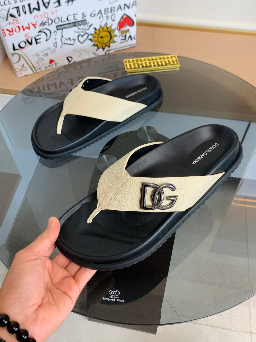 Dolce & Gabbana DG Men's Leather Strap Sandals with Aluminum Buckle