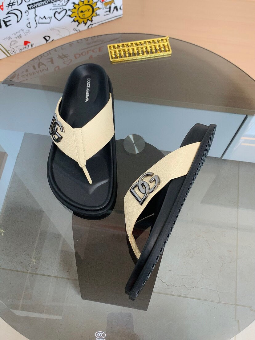 Dolce & Gabbana DG Men's Leather Strap Sandals with Aluminum Buckle