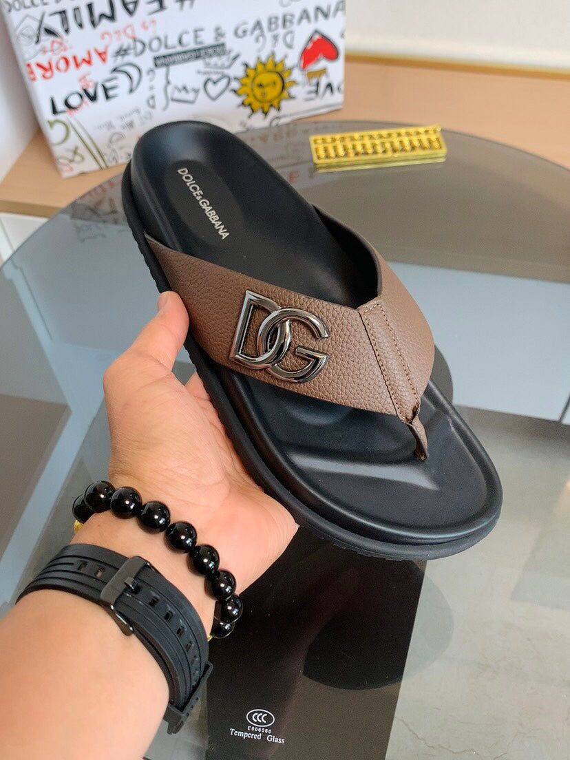 Dolce & Gabbana DG Men's Leather Strap Sandals with Aluminum Buckle