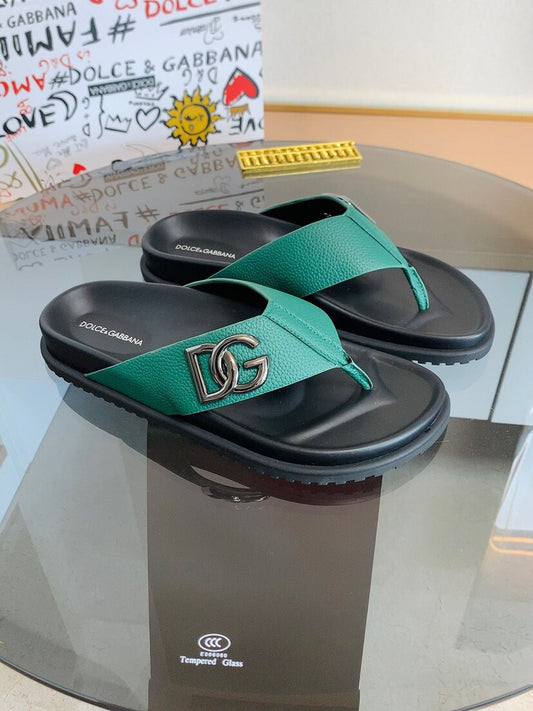 Dolce & Gabbana DG Men's Leather Strap Sandals with Aluminum Buckle