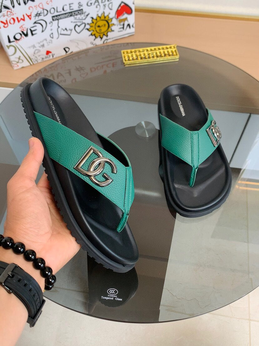 Dolce & Gabbana DG Men's Leather Strap Sandals with Aluminum Buckle