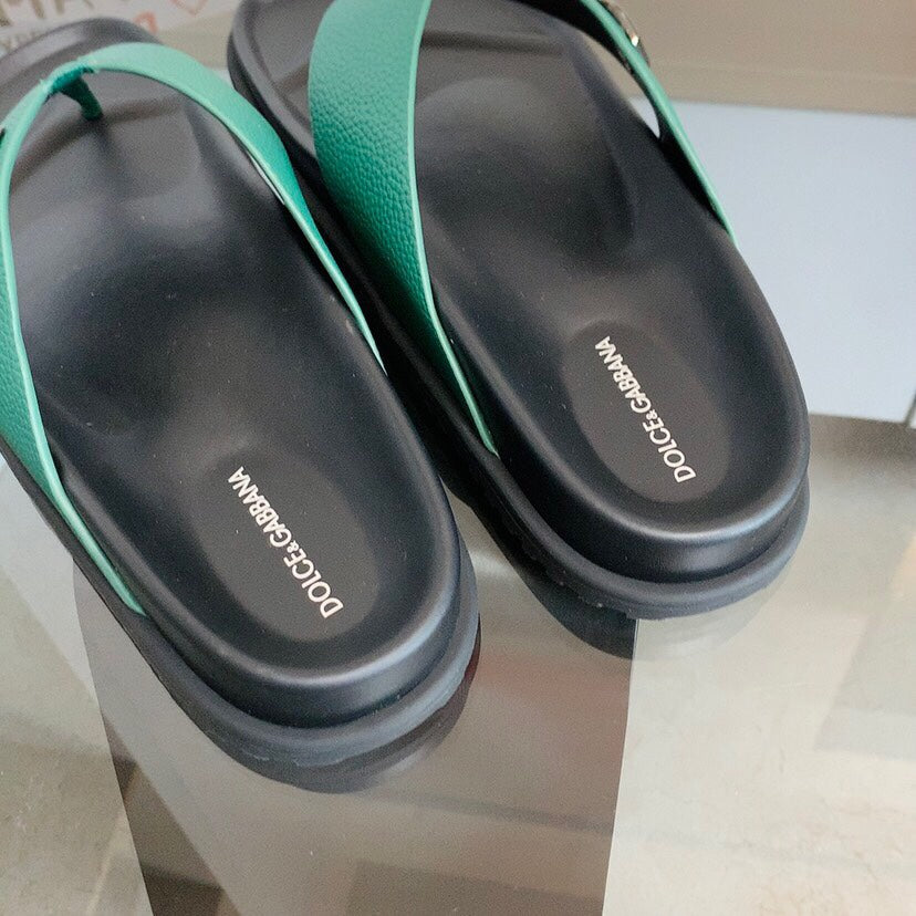 Dolce & Gabbana DG Men's Leather Strap Sandals with Aluminum Buckle