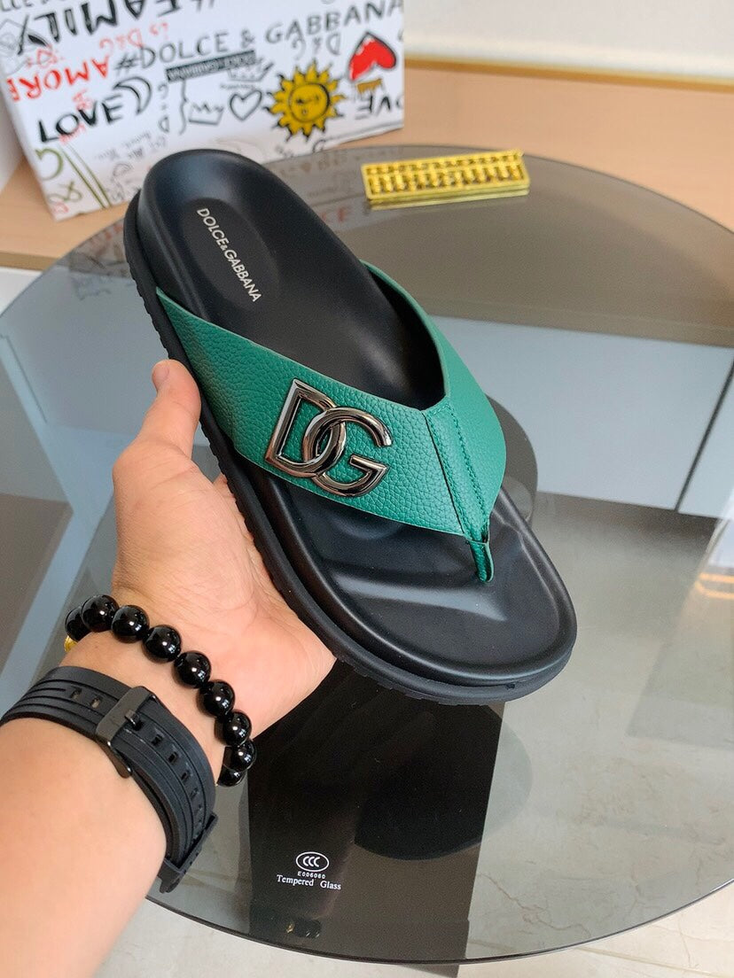 Dolce & Gabbana DG Men's Leather Strap Sandals with Aluminum Buckle