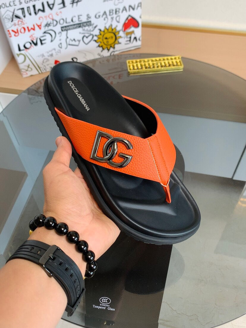 Dolce & Gabbana DG Men's Leather Strap Sandals with Aluminum Buckle