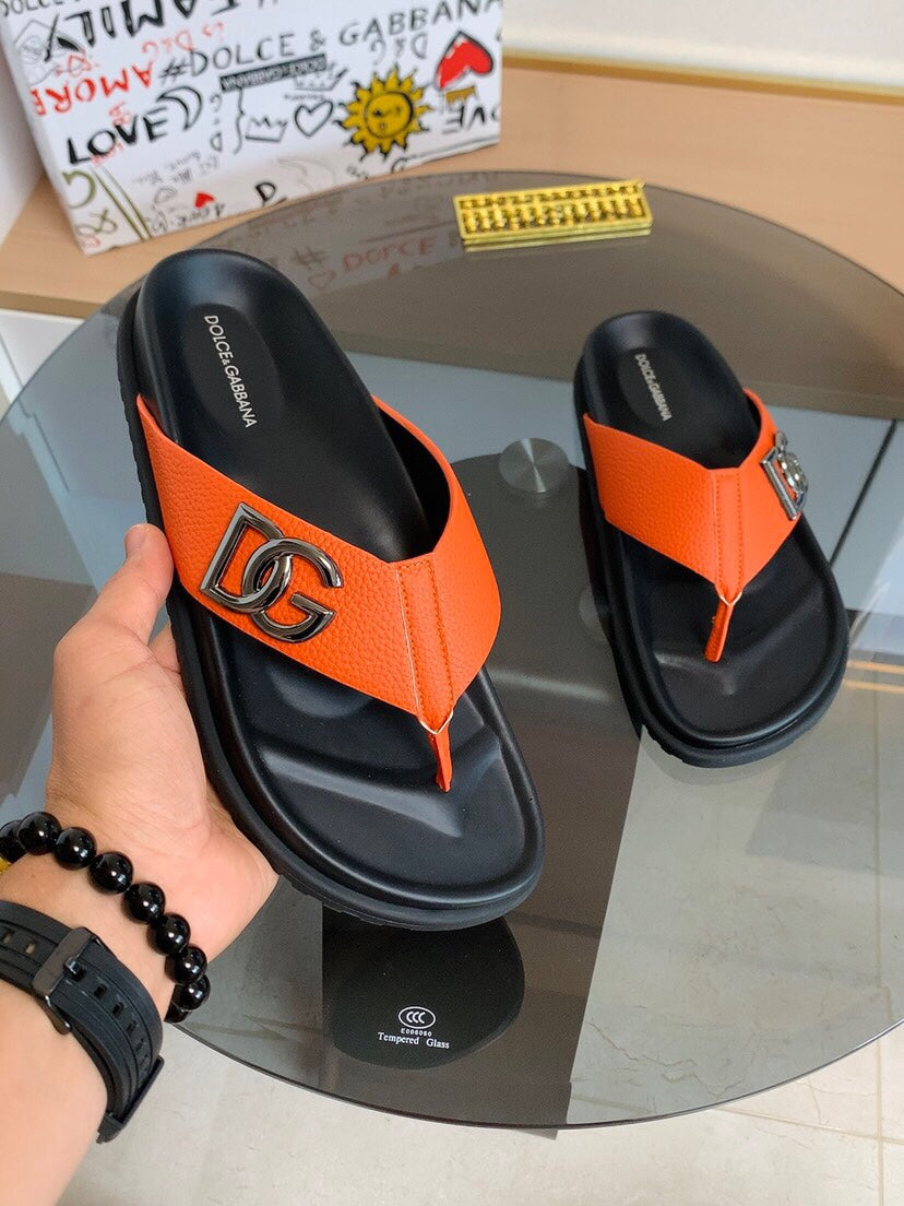 Dolce & Gabbana DG Men's Leather Strap Sandals with Aluminum Buckle