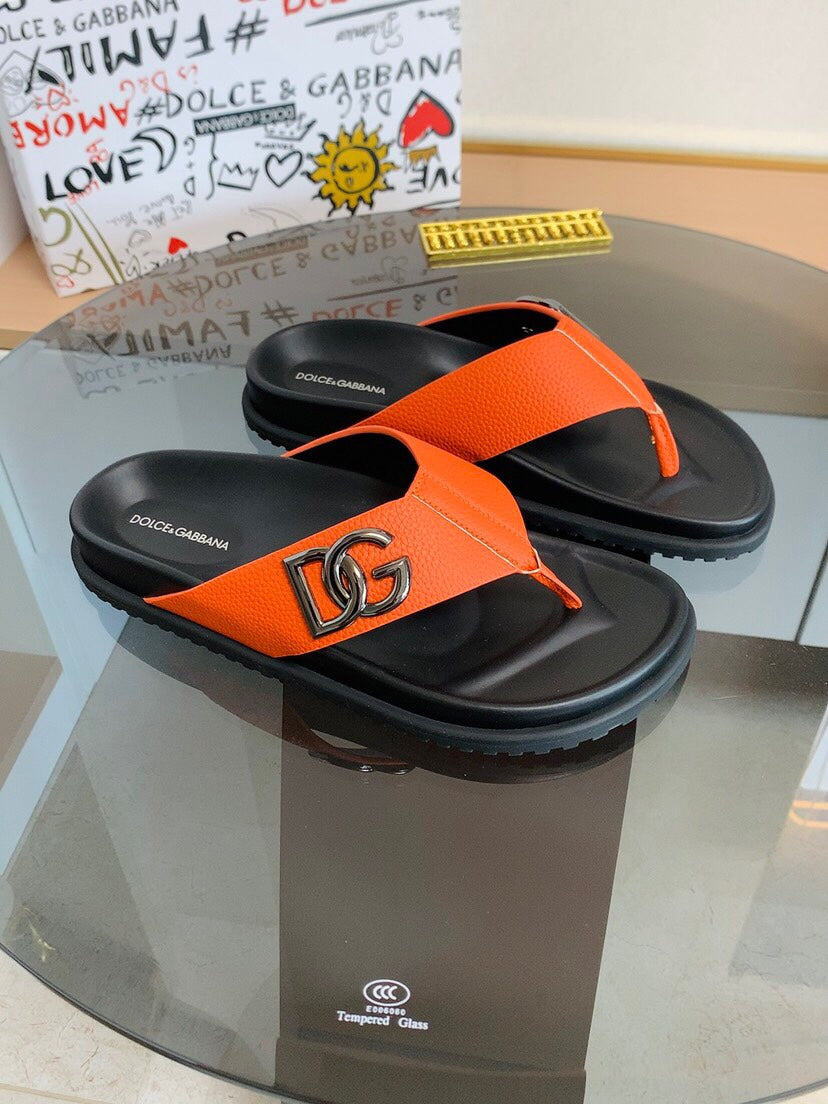 Dolce & Gabbana DG Men's Leather Strap Sandals with Aluminum Buckle