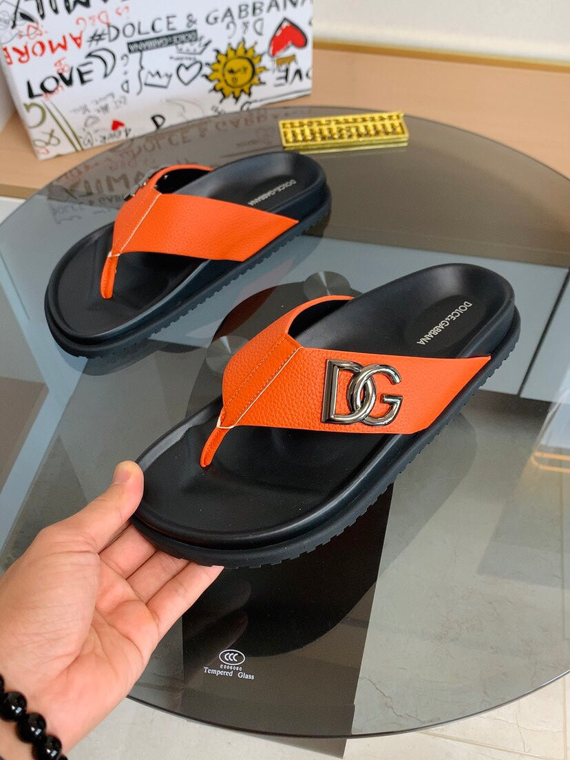 Dolce & Gabbana DG Men's Leather Strap Sandals with Aluminum Buckle