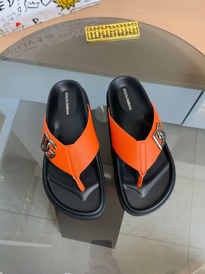 Dolce & Gabbana DG Men's Leather Strap Sandals with Aluminum Buckle