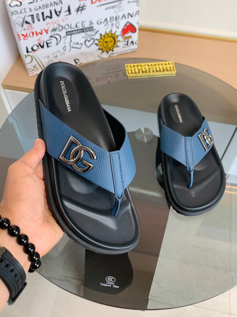 Dolce & Gabbana DG Men's Leather Strap Sandals with Aluminum Buckle