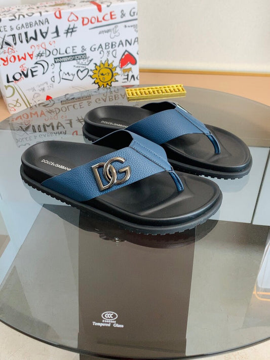 Dolce & Gabbana DG Men's Leather Strap Sandals with Aluminum Buckle