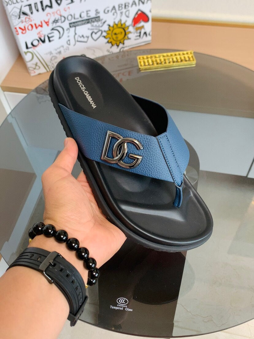 Dolce & Gabbana DG Men's Leather Strap Sandals with Aluminum Buckle