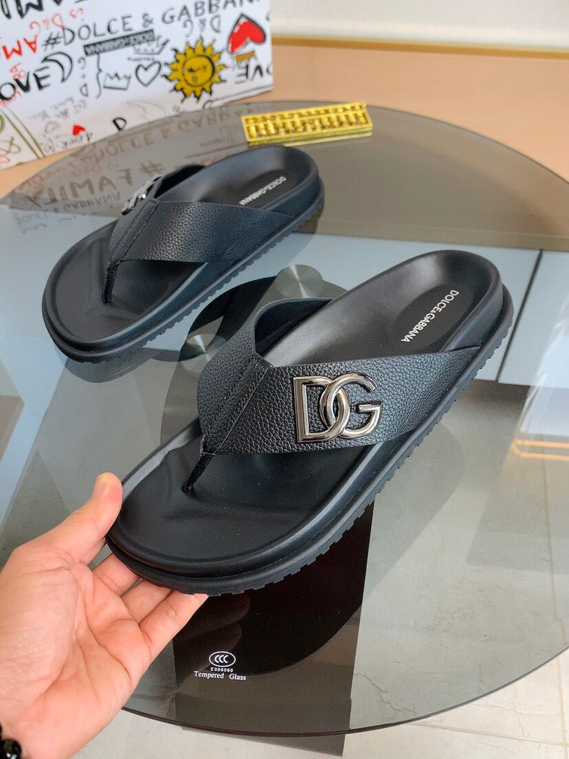 Dolce & Gabbana DG Men's Leather Strap Sandals with Aluminum Buckle