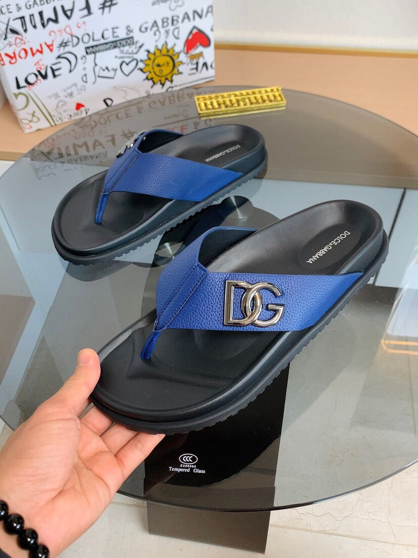 Dolce & Gabbana DG Men's Leather Strap Sandals with Aluminum Buckle